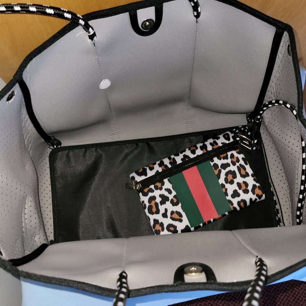 NEW Women's Leopard Neoprene Tote Bag & Wallet Set - MULTIPURPOSE ENORMOUS SPACE - Picture 10 of 10